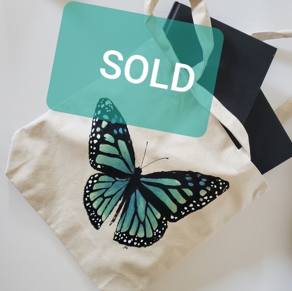 Handpainted Butterfly Canvas Tote Bag - Picture 1 of 5